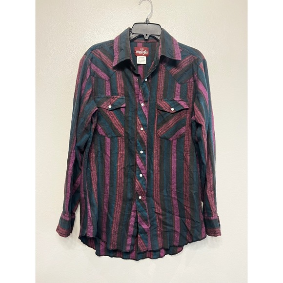 Wrangler Tops - Wrangler Western Snap Shirt Womens Medium Purple Teal Striped Cotton 75093WM